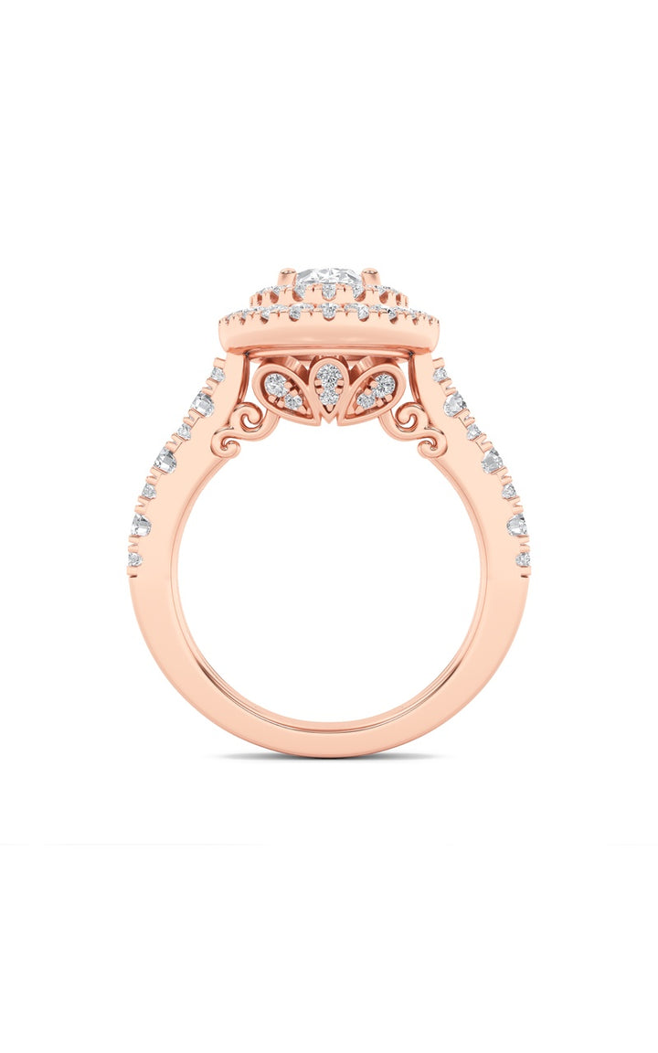 2Cttw Oval Shaped Lab Grown Diamond (F/VS) DoubleHalo Engagement Ring in 14K Gold