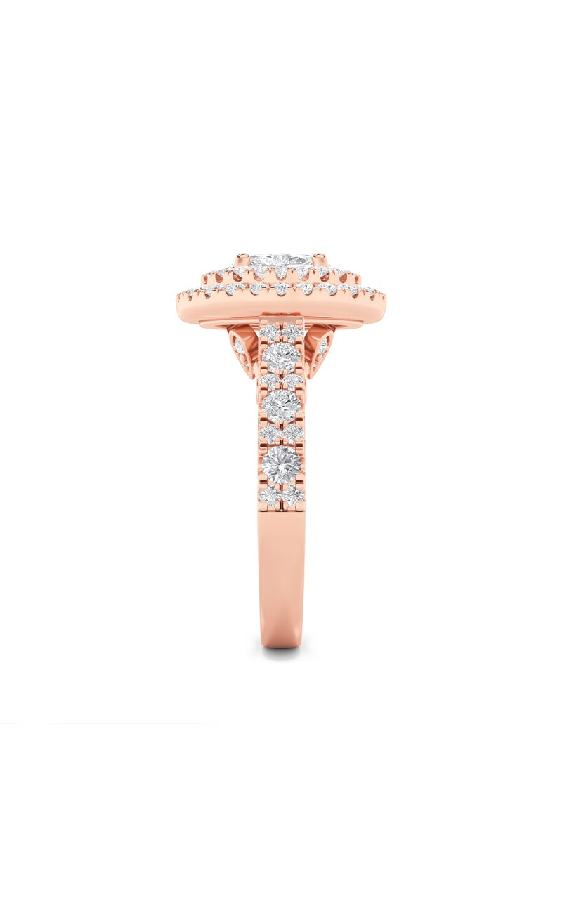2Cttw Oval Shaped Lab Grown Diamond (F/VS) Double Halo Engagement Ring in 14K Gold