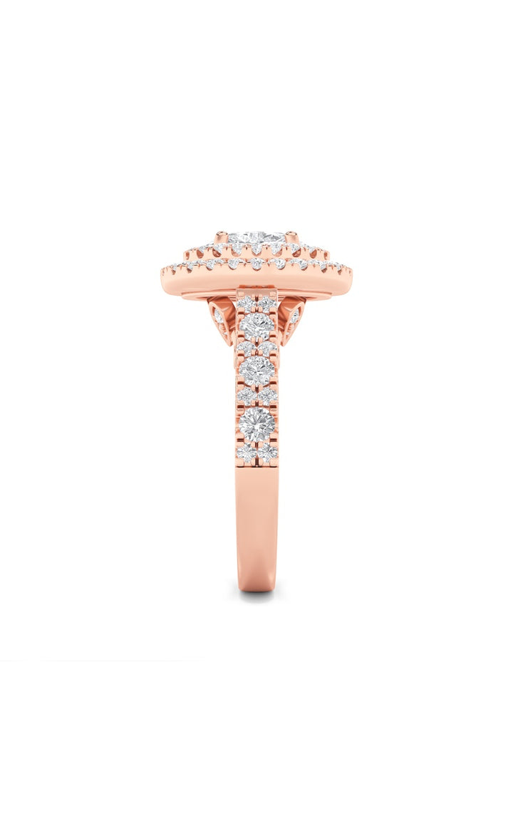 2Cttw Oval Shaped Lab Grown Diamond (F/VS) Double Halo Engagement Ring in 14K Gold