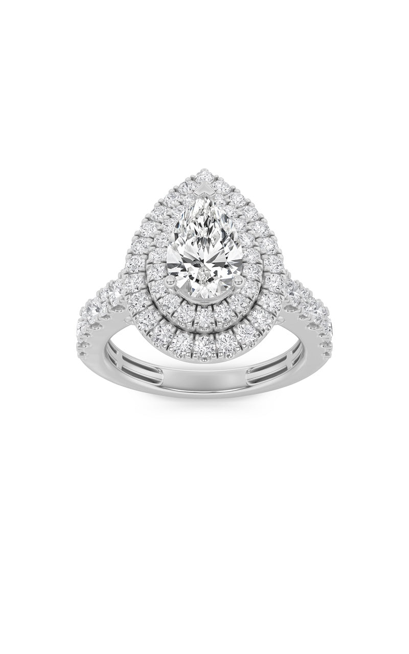 2CTW Pear Shaped Lab Grown Diamond (F/VS) Double Halo Engagement Ring in 14K Gold