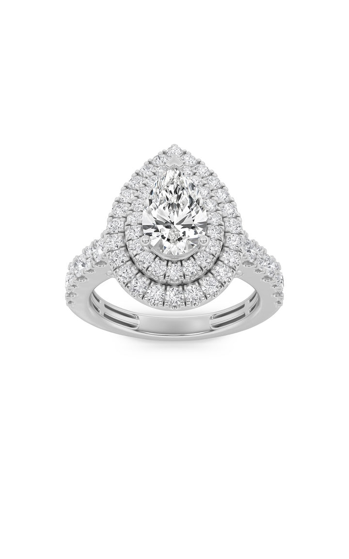 2CTW Pear Shaped Lab Grown Diamond (F/VS) Double Halo Engagement Ring in 14K Gold