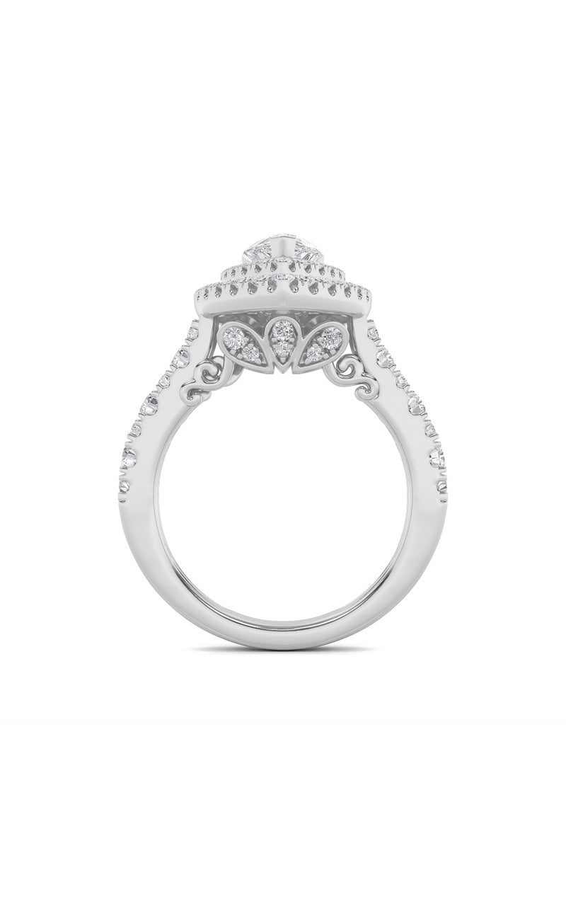 2Cttw Pear Shaped Lab Grown Diamond (F/VS) Double Halo Engagement Ring in 14K Gold