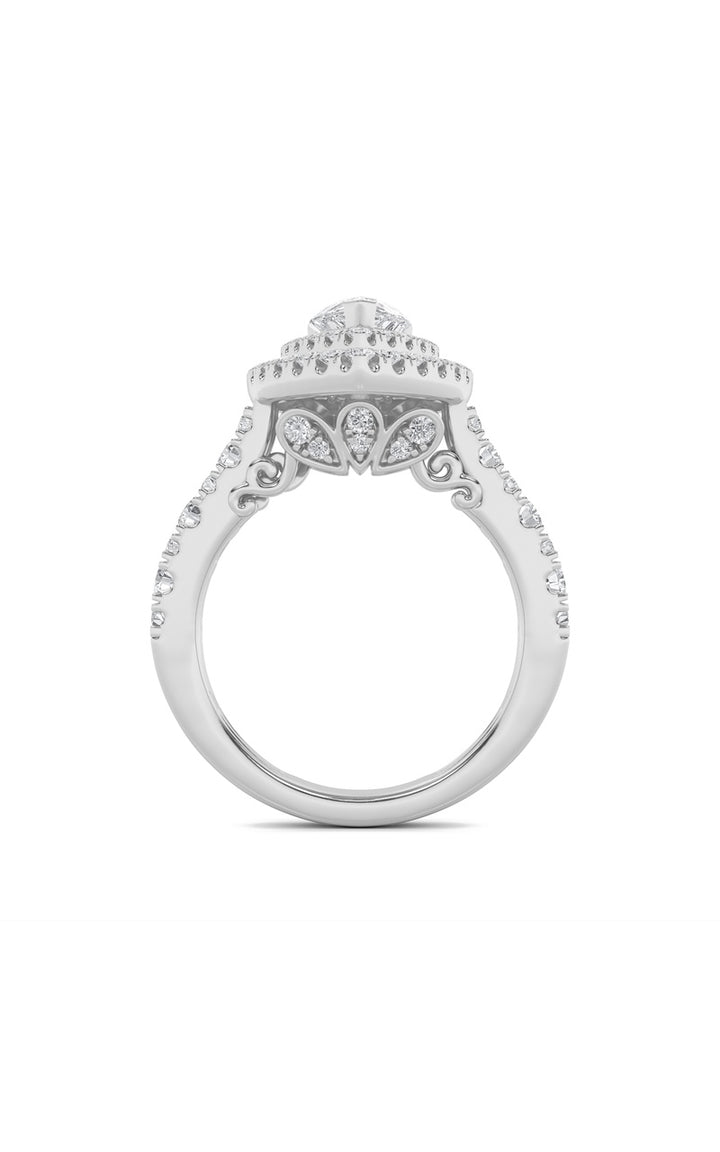 2Cttw Pear Shaped Lab Grown Diamond (F/VS) Double Halo Engagement Ring in 14K Gold