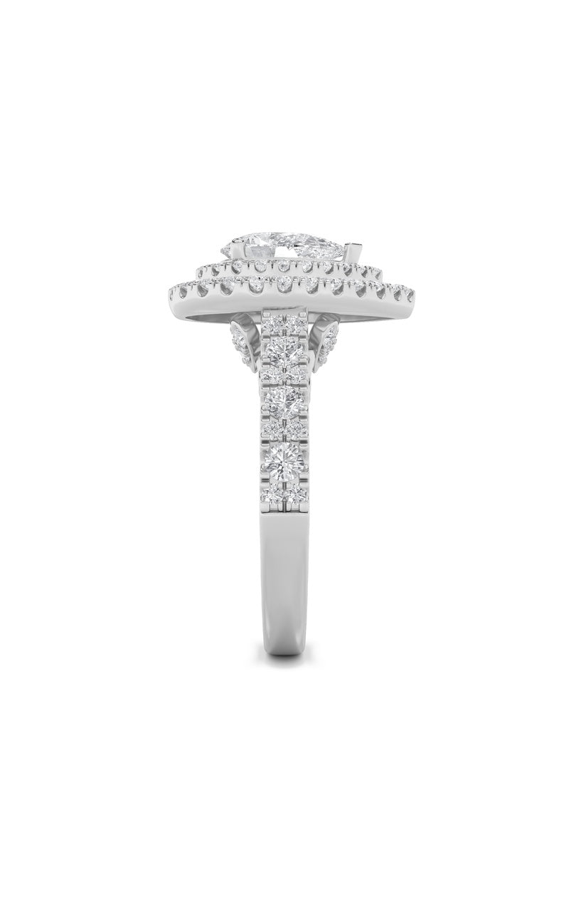 2Cttw Pear Shaped Lab Grown Diamond (F/VS) Double Halo Engagement Ring in 14K Gold