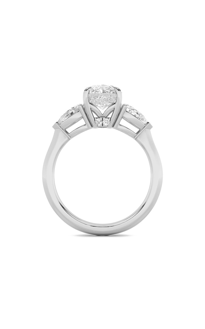 3Cttw Oval Shaped Lab Grown Diamond (F/VS) Three Stone Hidden Halo Ring in 14K Gold