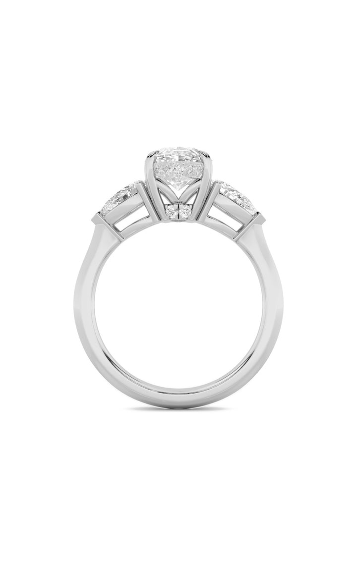3Cttw Oval Shaped Lab Grown Diamond (F/VS) Three Stone Hidden Halo Ring in 14K Gold