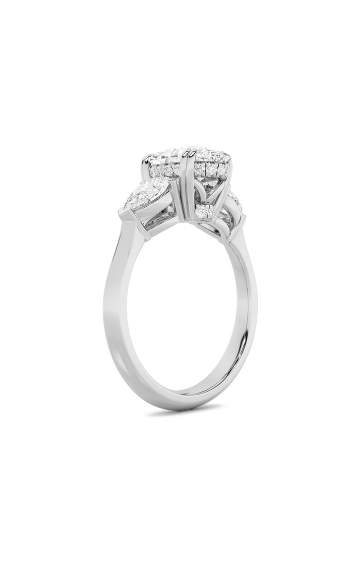 3Cttw Oval Shaped Lab Grown Diamond (F/VS) Three Stone Hidden Halo Ring in 14K Gold