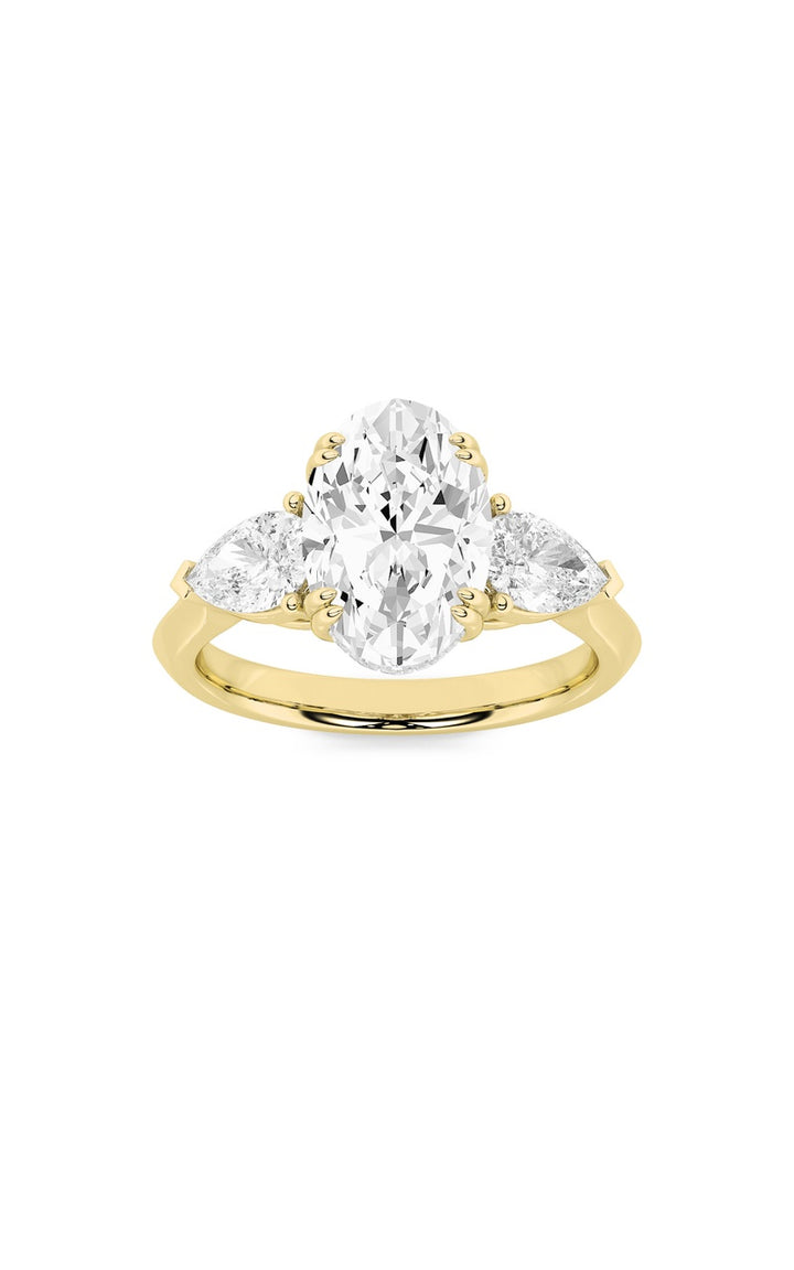3Cttw Oval Shaped Lab Grown Diamond (F/VS) Three Stone Hidden Halo Ring in 14K Gold
