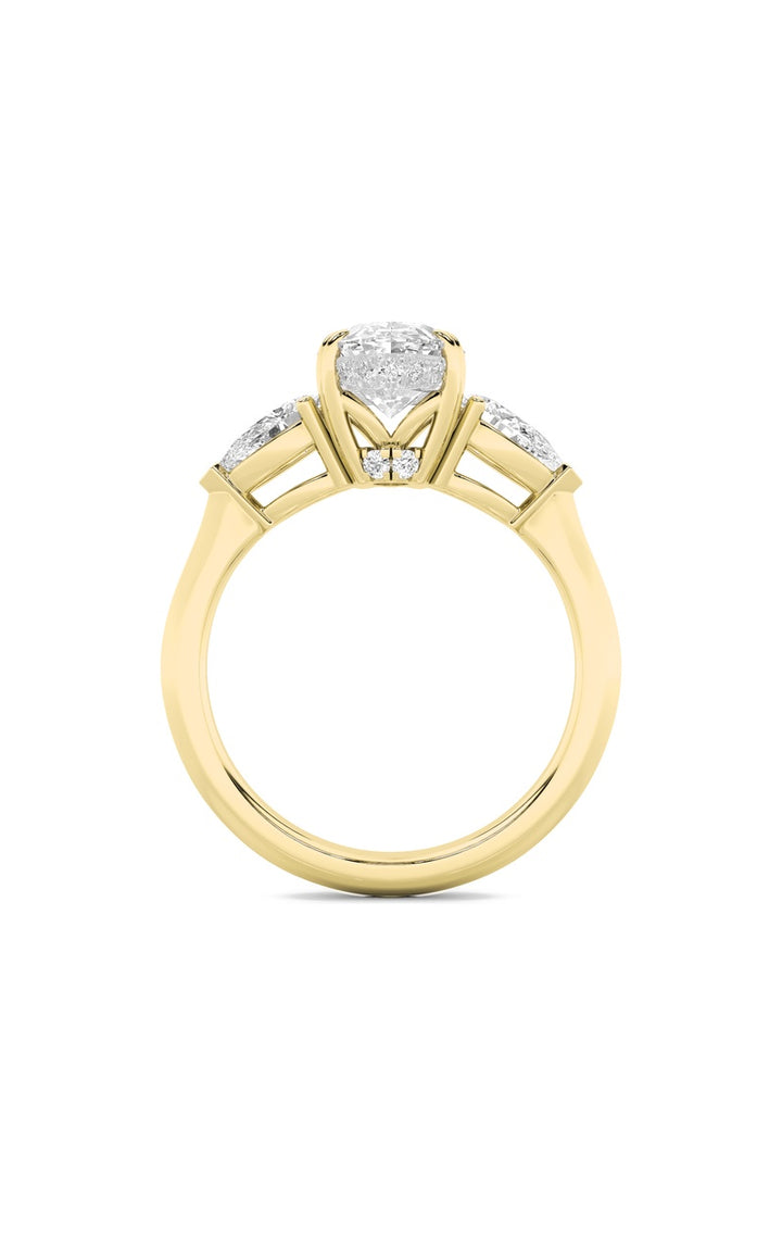 3Cttw Oval Shaped Lab Grown Diamond (F/VS) Three Stone Hidden Halo Ring in 14K Gold