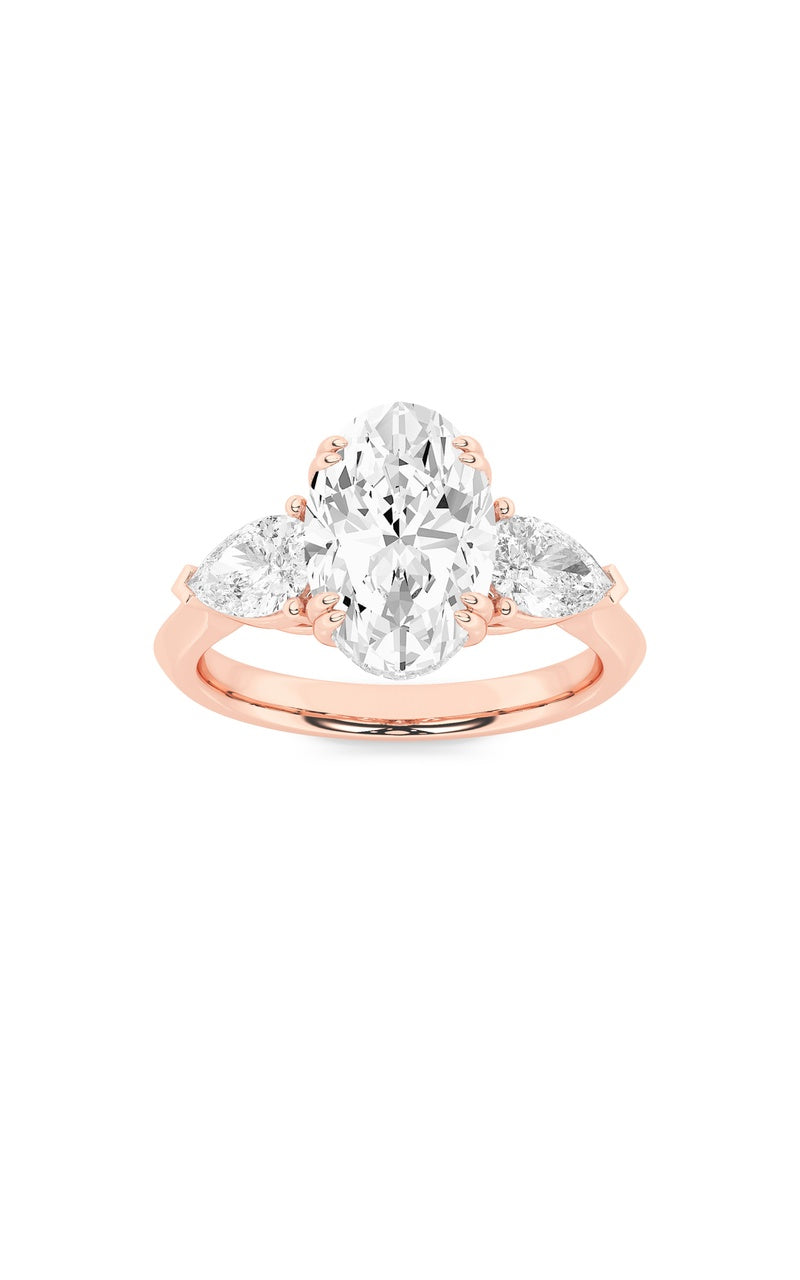 3Cttw Oval Shaped Lab Grown Diamond (F/VS) Three Stone Hidden Halo Ring in 14K Gold