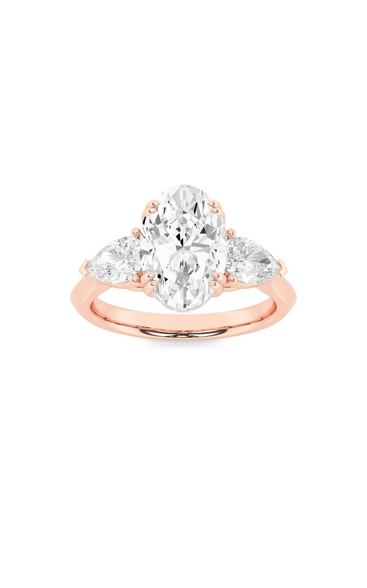 3Cttw Oval Shaped Lab Grown Diamond (F/VS) Three Stone Hidden Halo Ring in 14K Gold
