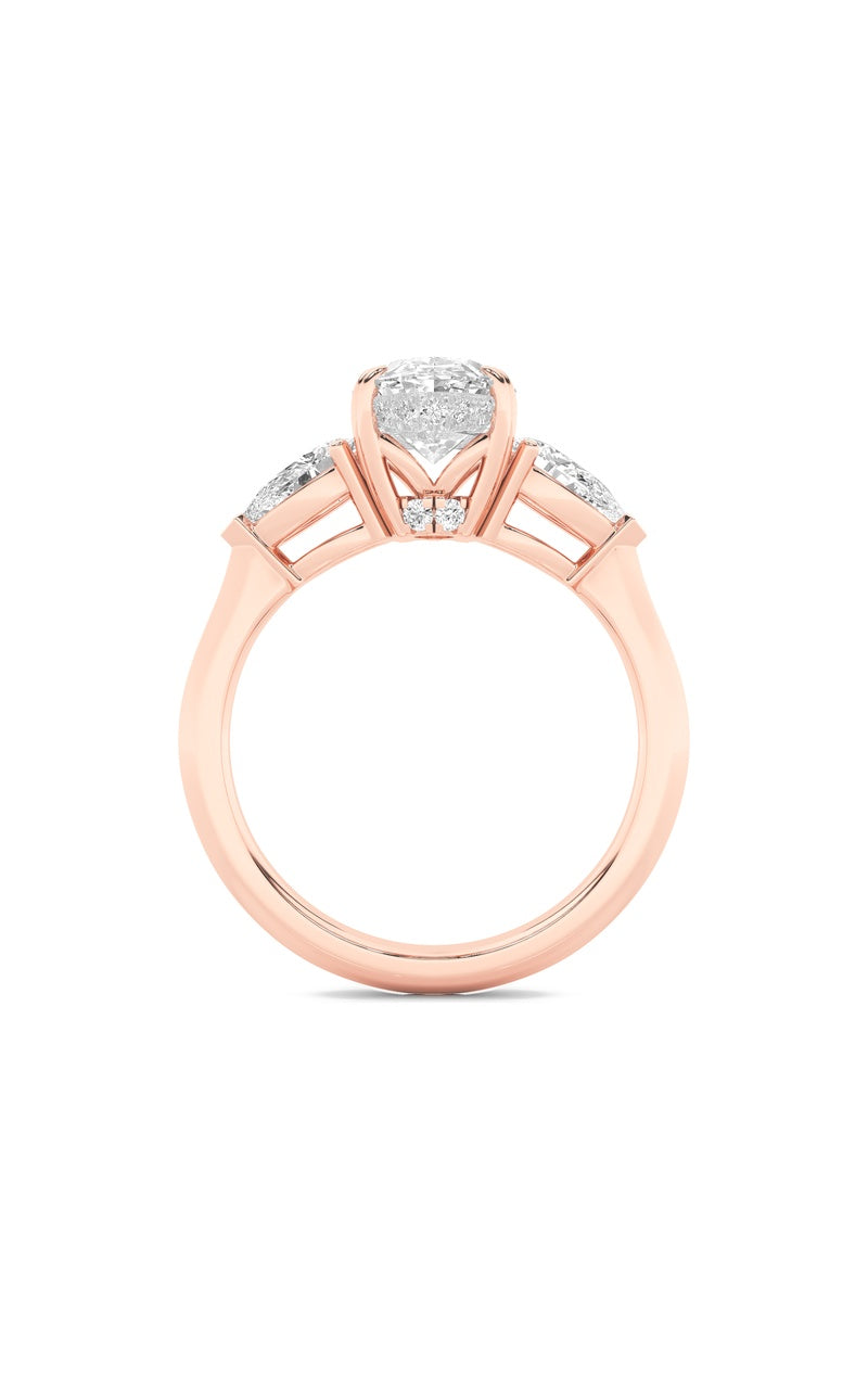 3Cttw Oval Shaped Lab Grown Diamond (F/VS) Three Stone Hidden Halo Ring in 14K Gold