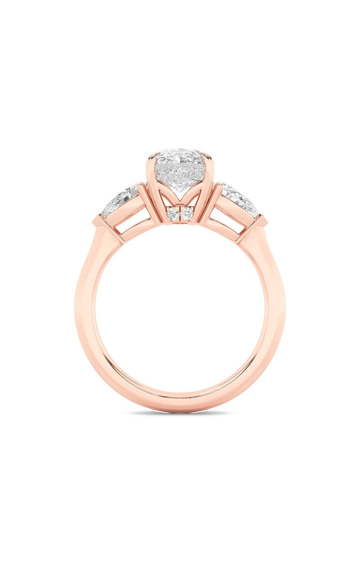 3Cttw Oval Shaped Lab Grown Diamond (F/VS) Three Stone Hidden Halo Ring in 14K Gold