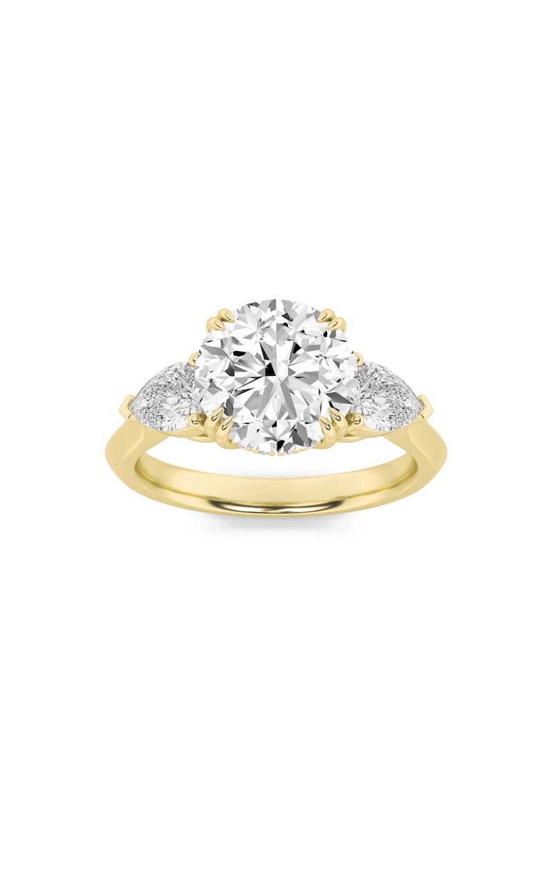 3Cttw Round Shaped Lab Grown Diamond (F/VS) Three Stone Hidden Halo Ring in 14K Gold