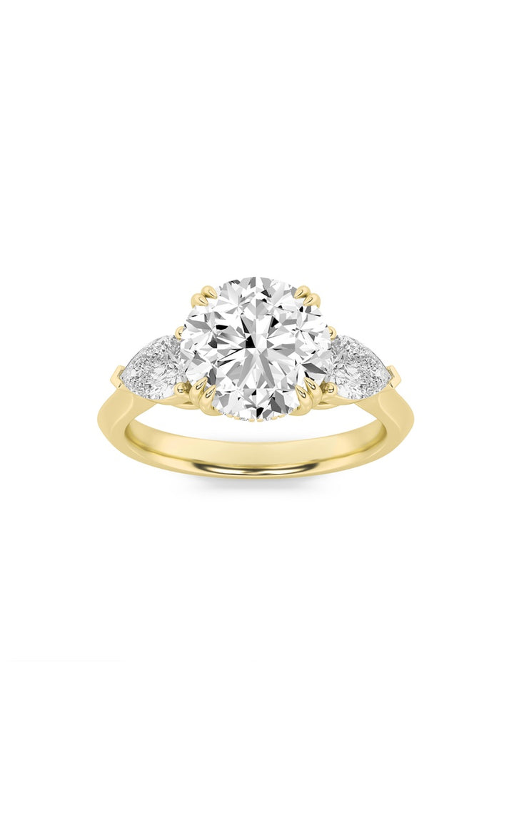 3Cttw Round Shaped Lab Grown Diamond (F/VS) Three Stone Hidden Halo Ring in 14K Gold