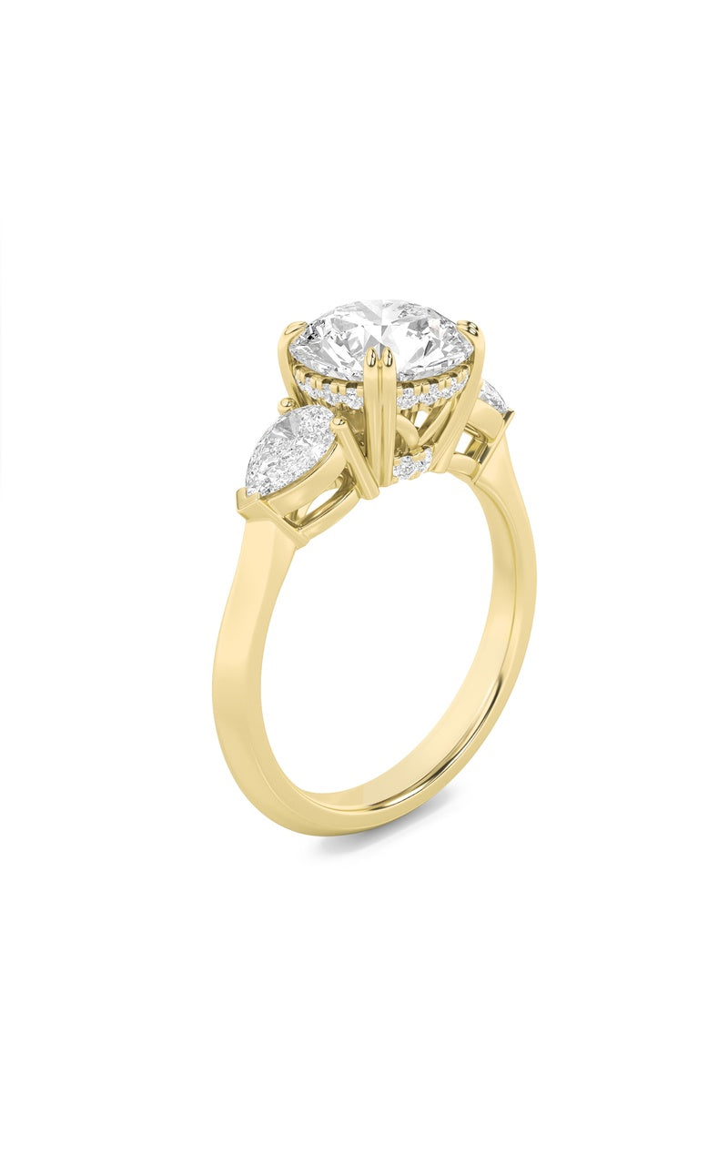 3Cttw Round Shaped Lab Grown Diamond (F/VS) ThreeStone Hidden Halo Ring in 14K Gold