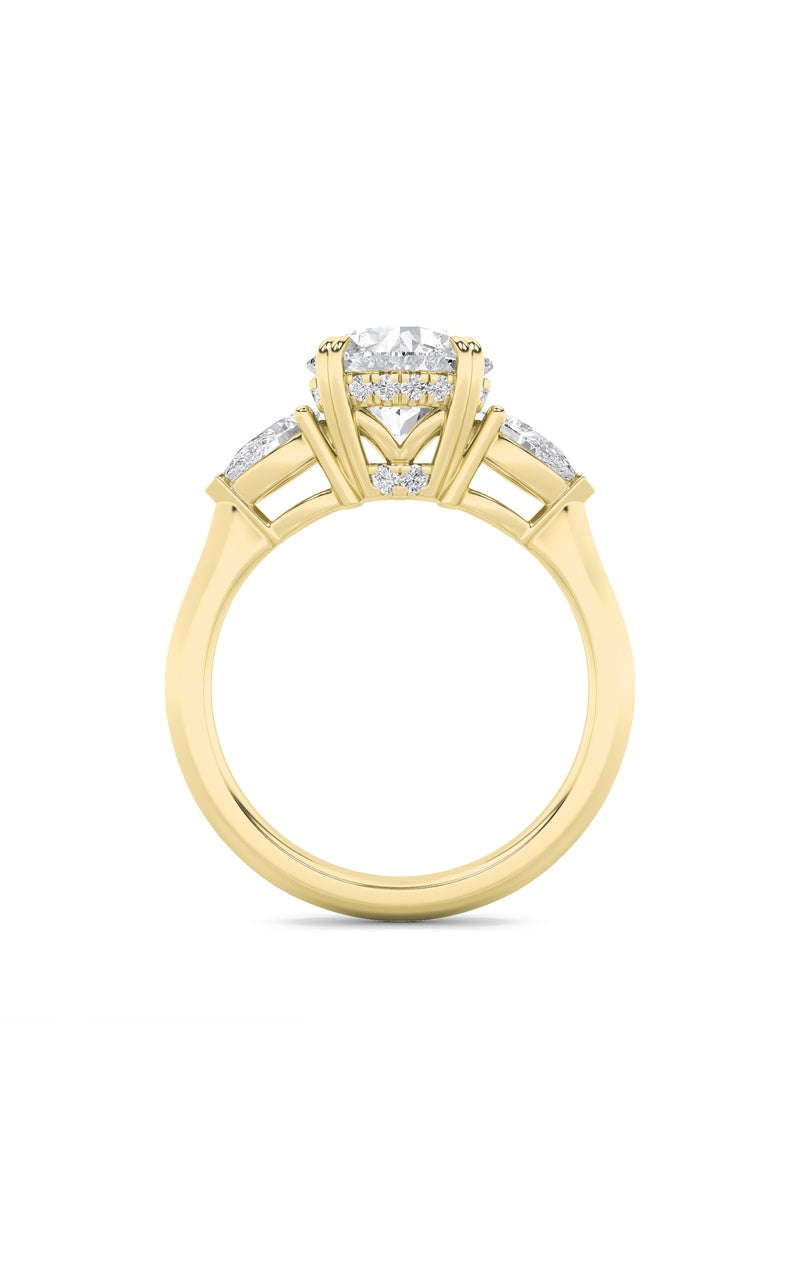3Cttw Round Shaped Lab Grown Diamond (F/VS) Three Stone Hidden Halo Ring in 14K Gold