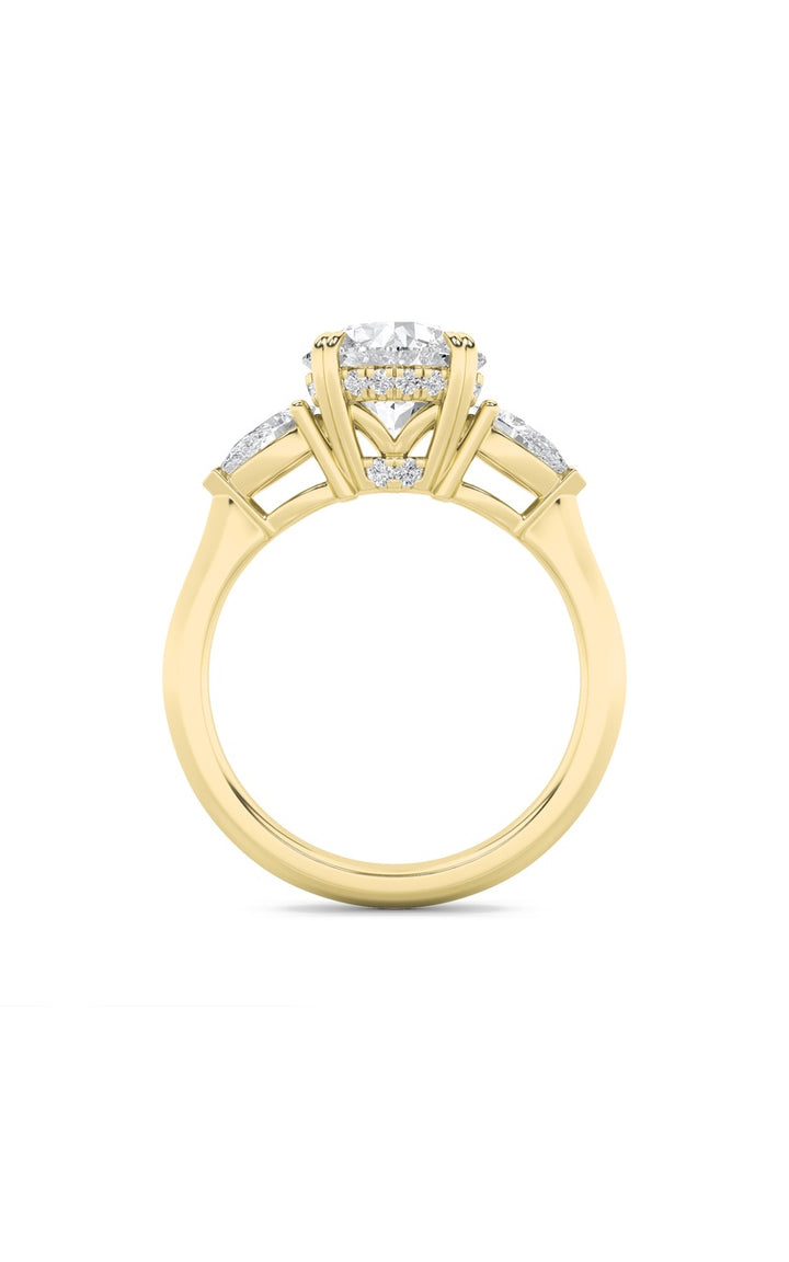 3Cttw Round Shaped Lab Grown Diamond (F/VS) Three Stone Hidden Halo Ring in 14K Gold
