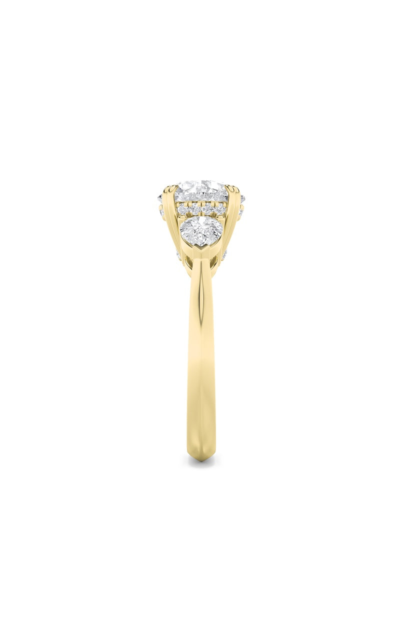 3Cttw Round Shaped Lab Grown Diamond (F/VS) Three Stone Hidden Halo Ring in 14K Gold