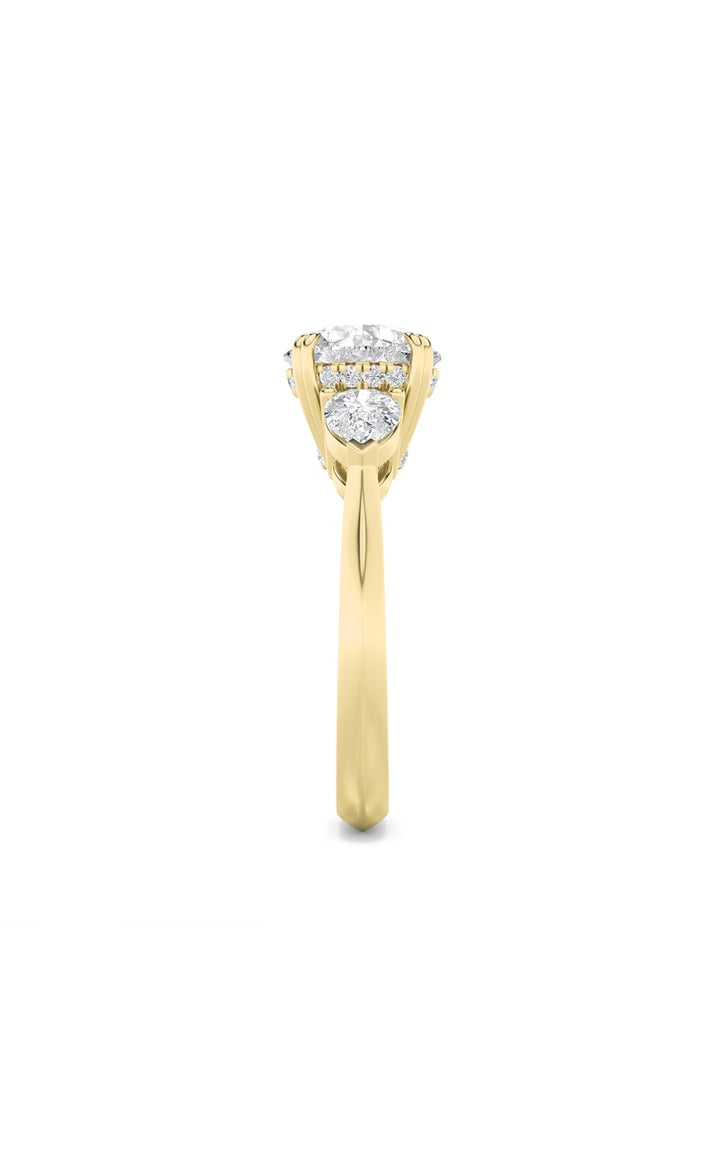 3Cttw Round Shaped Lab Grown Diamond (F/VS) Three Stone Hidden Halo Ring in 14K Gold
