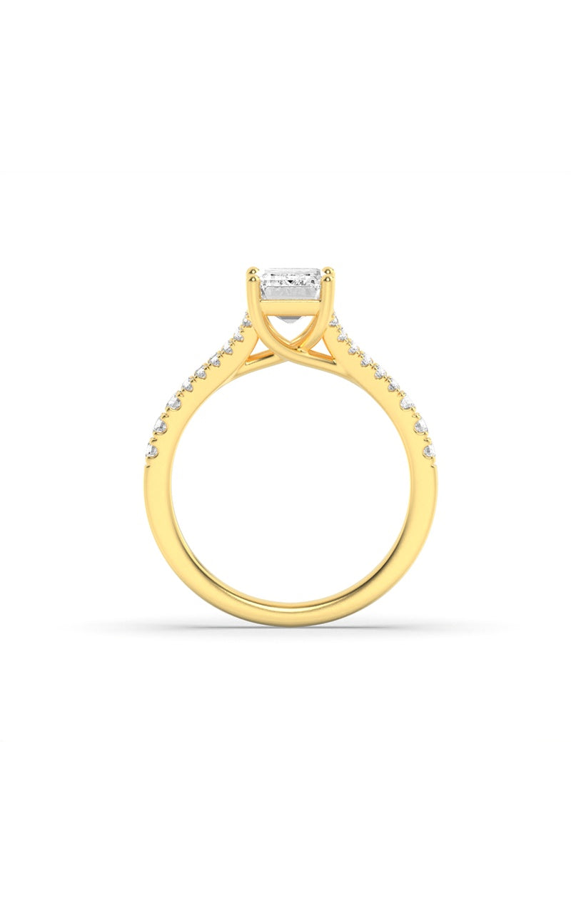2Cttw Emerald Shaped Lab Grown Diamond (F/VS) Split Shank Trellis Engagement Ring in 14K Gold