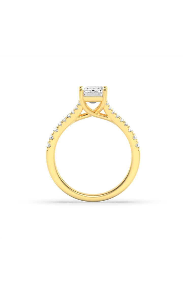 2Cttw Emerald Shaped Lab Grown Diamond (F/VS) Split Shank Trellis Engagement Ring in 14K Gold
