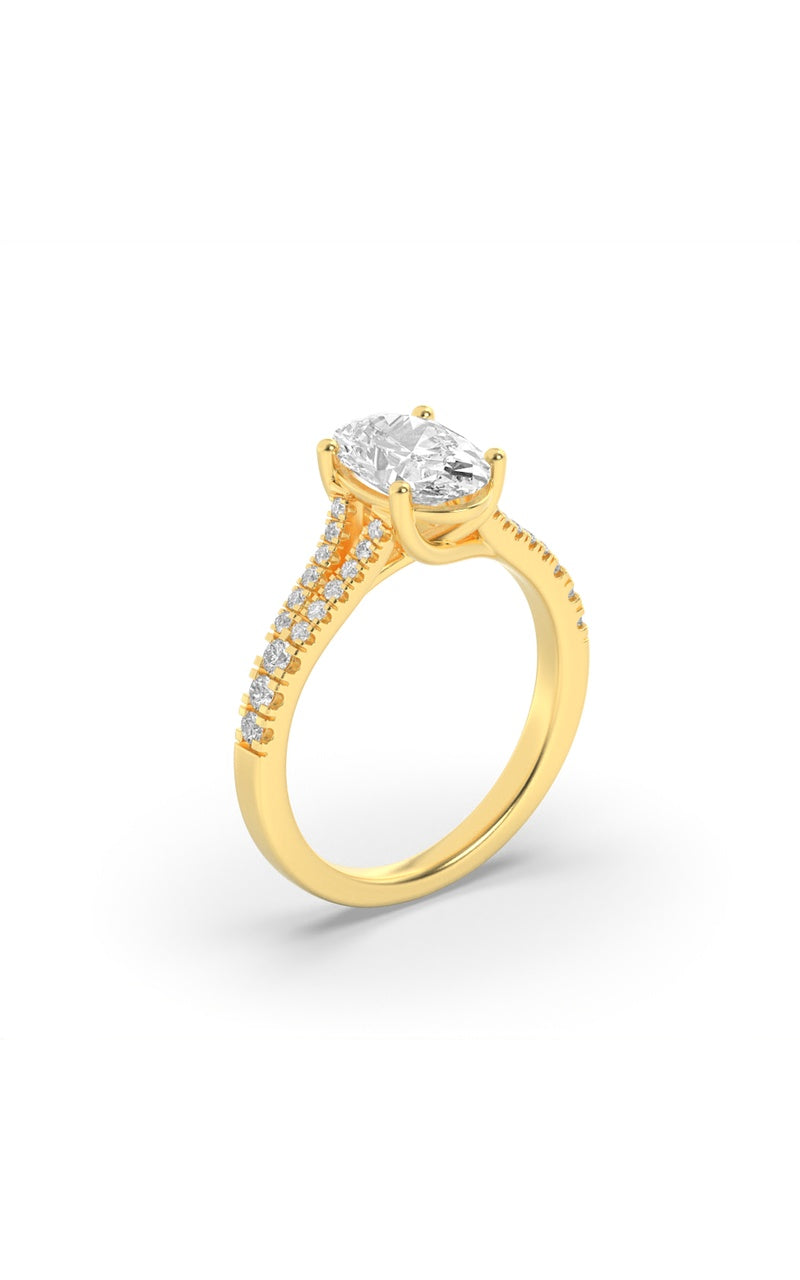 2Cttw Oval Shaped Lab Grown Diamond (F/VS) Split Shank Trellis Engagement Ring in 14K Gold