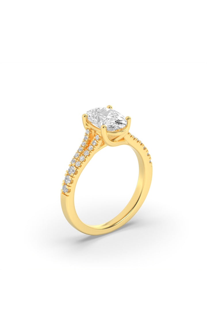 2Cttw Oval Shaped Lab Grown Diamond (F/VS) Split Shank Trellis Engagement Ring in 14K Gold