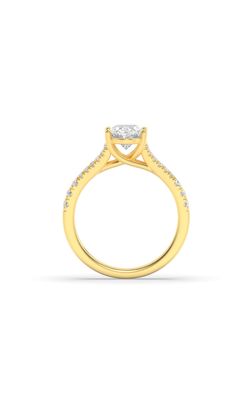 2Cttw Oval Shaped Lab Grown Diamond (F/VS) Split Shank Trellis Engagement Ring in 14K Gold