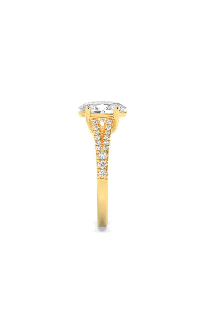 2Cttw Oval Shaped Lab Grown Diamond (F/VS) Split Shank Trellis Engagement Ring in 14K Gold