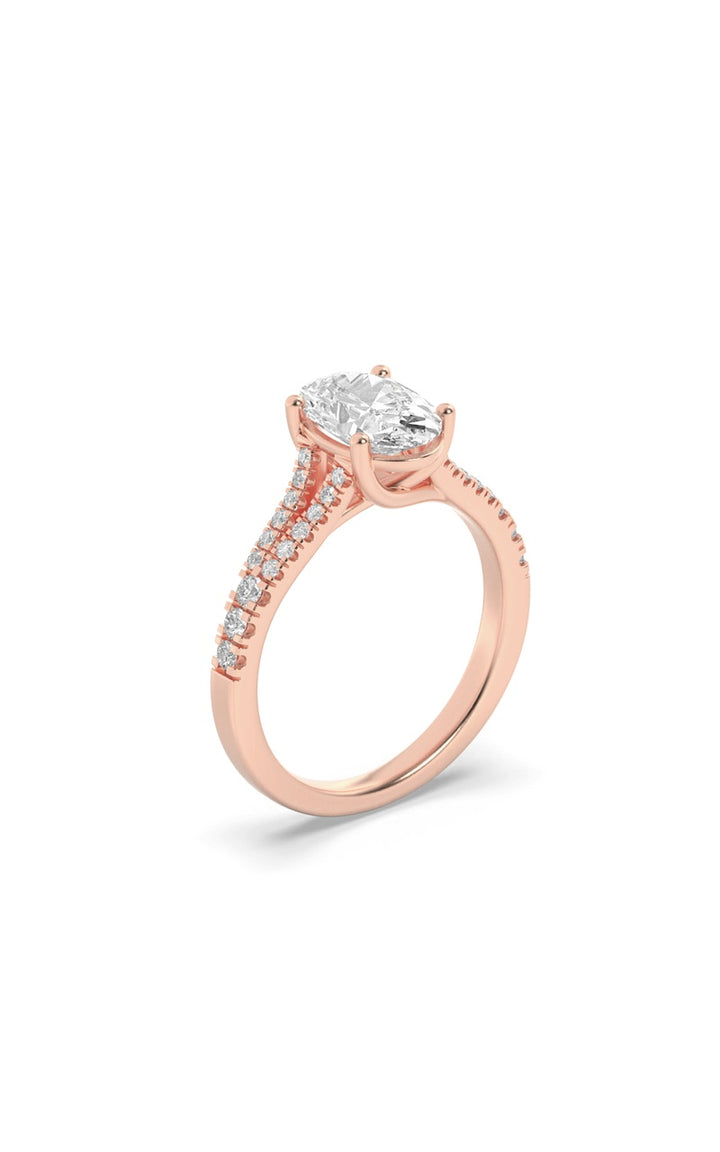 2Cttw Oval Shaped Lab Grown Diamond (F/VS) Split Shank Trellis Engagement Ring in 14K Gold