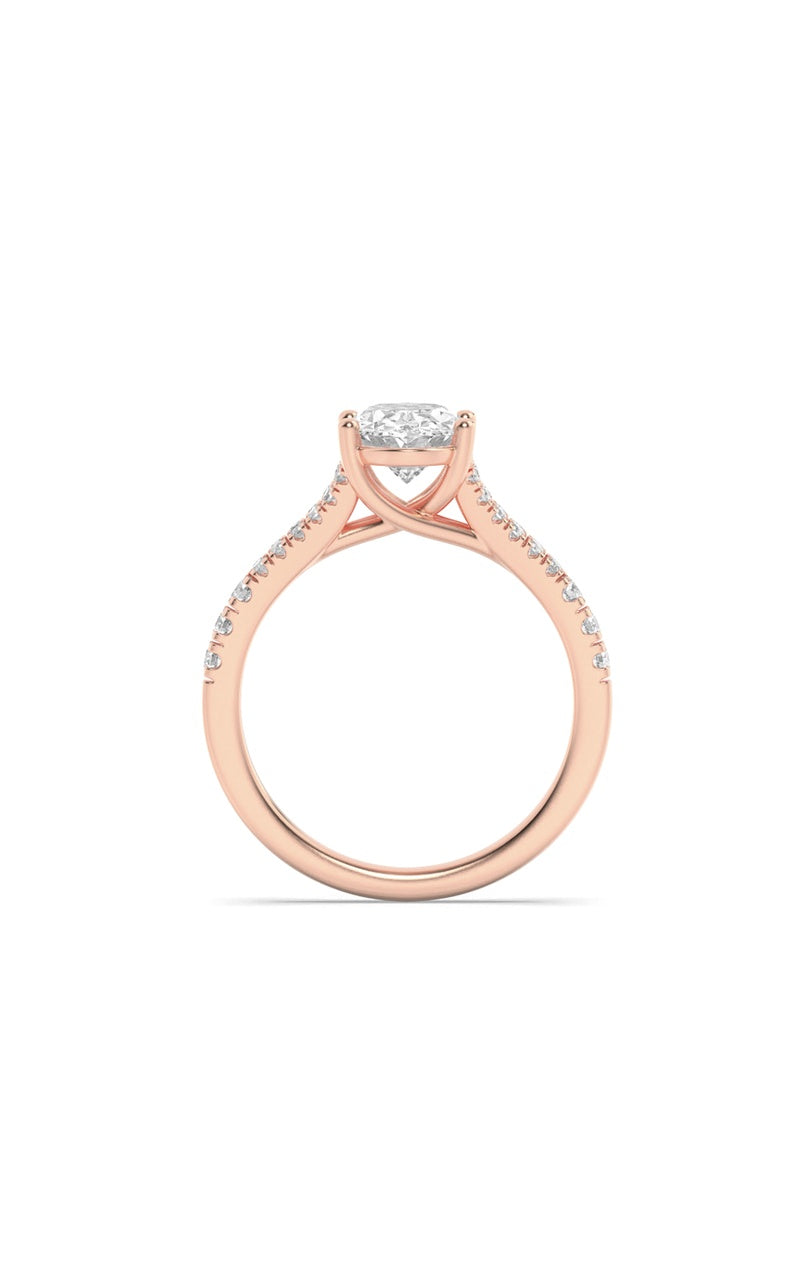 2Cttw Oval Shaped Lab Grown Diamond (F/VS) Split Shank Trellis Engagement Ring in 14K Gold