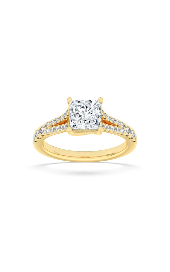 2Cttw Princess Shaped Lab Grown Diamond (F/VS) Split Shank Trellis Engagement Ring in 14K Gold
