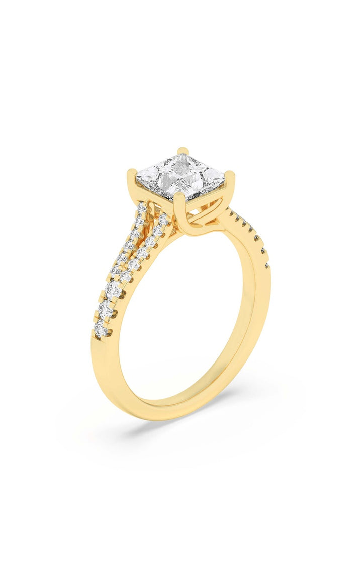 2Cttw Princess Shaped Lab Grown Diamond (F/VS) Split Shank Trellis Engagement Ring in 14K Gold
