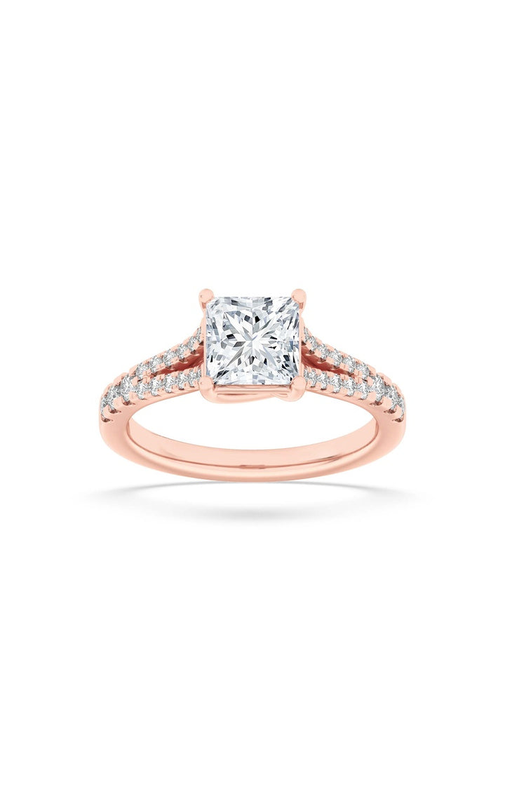 2Cttw Princess Shaped Lab Grown Diamond (F/VS) Split Shank Trellis Engagement Ring in 14K Gold