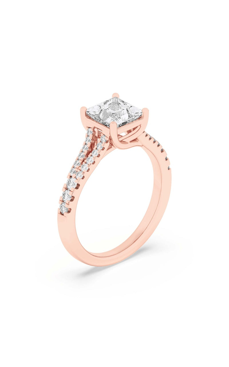 2Cttw Princess Shaped Lab Grown Diamond (F/VS) Split Shank Trellis Engagement Ring in 14K Gold