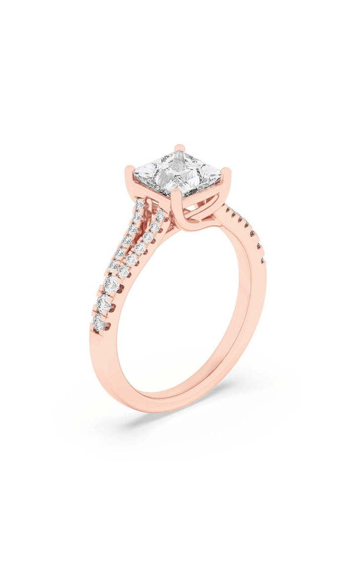 2Cttw Princess Shaped Lab Grown Diamond (F/VS) Split Shank Trellis Engagement Ring in 14K Gold