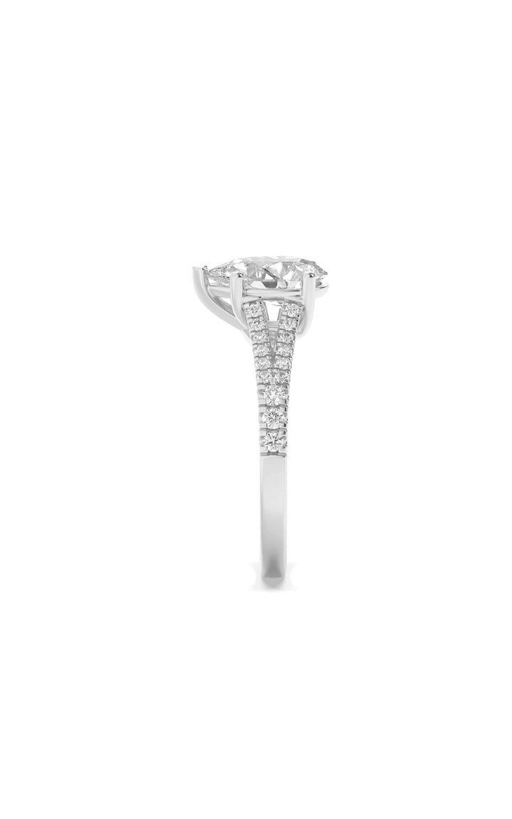 2Cttw Pear Shaped Lab Grown Diamond (F/VS) Split Shank Trellis Engagement Ring in 14K Gold
