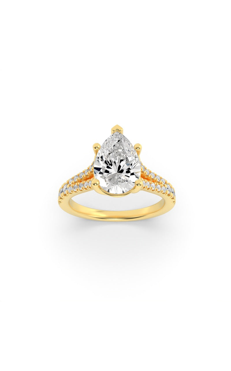 2Cttw Pear Shaped Lab Grown Diamond (F/VS) Split Shank Trellis Engagement Ring in 14K Gold
