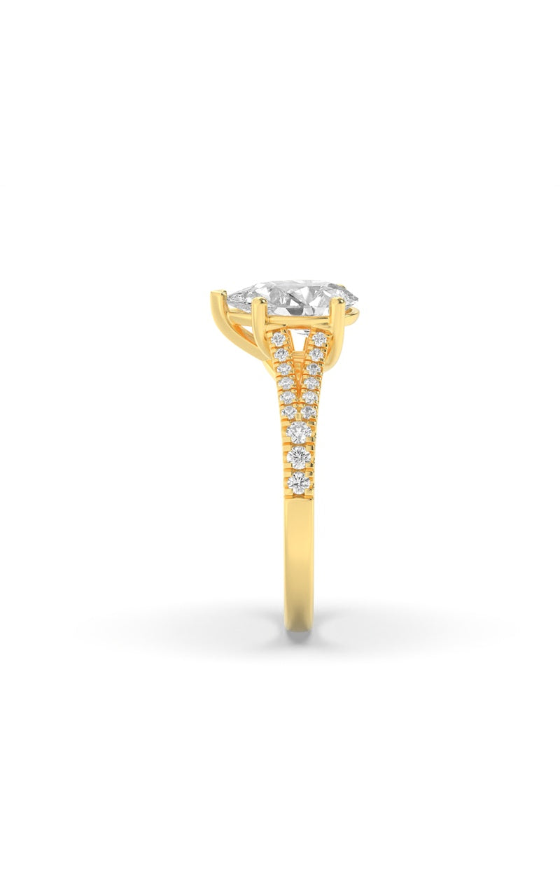 2Cttw Pear Shaped Lab Grown Diamond (F/VS) Split Shank Trellis Engagement Ring in 14K Gold