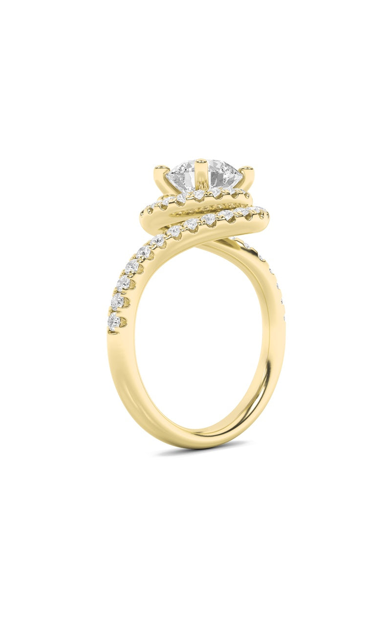 2Cttw Round Shaped Lab Grown Diamond (F/VS) SwirlAccented Engagement Ring in 14K Gold