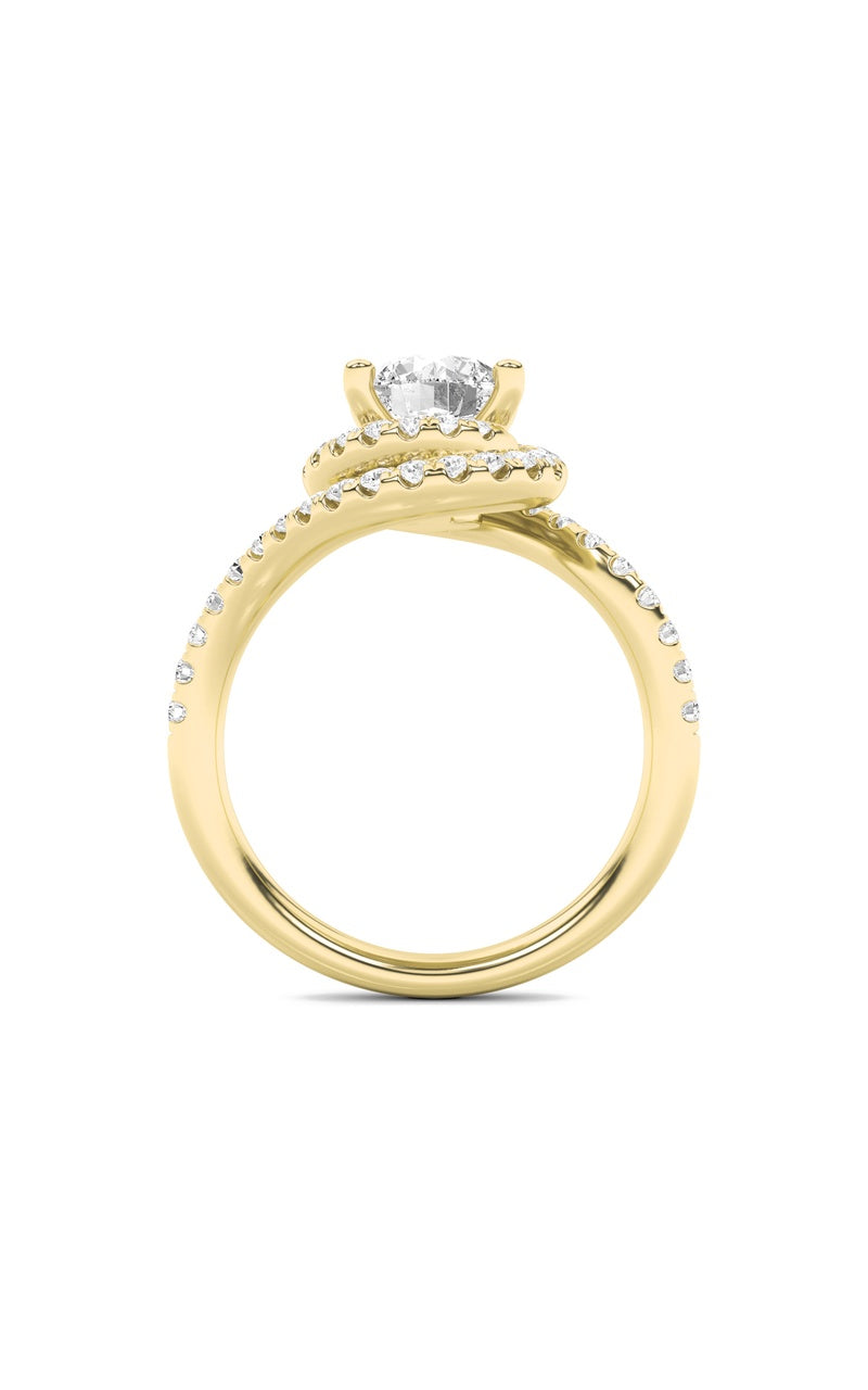 2Cttw Round Shaped Lab Grown Diamond (F/VS) SwirlAccented Engagement Ring in 14K Gold