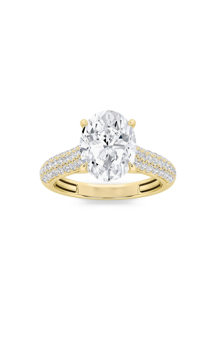 1.5Cttw Oval Shaped Lab Grown Diamond (F/VS) Hidden Halo Accented Engagement Ring in 14K Gold