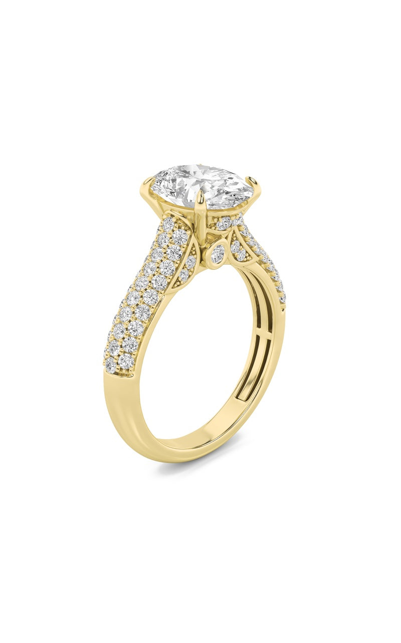 1.5Cttw Oval Shaped Lab Grown Diamond (F/VS) Hidden Halo Accented Engagement Ring in 14K Gold