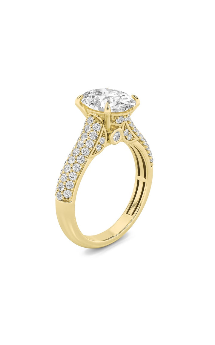 1.5Cttw Oval Shaped Lab Grown Diamond (F/VS) Hidden Halo Accented Engagement Ring in 14K Gold