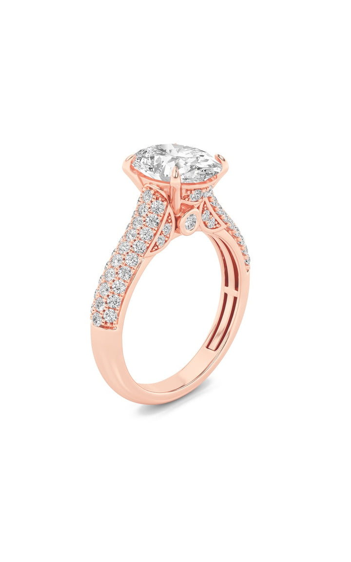 1.5Cttw Oval Shaped Lab Grown Diamond (F/VS) Hidden Halo Accented Engagement Ring in 14K Gold