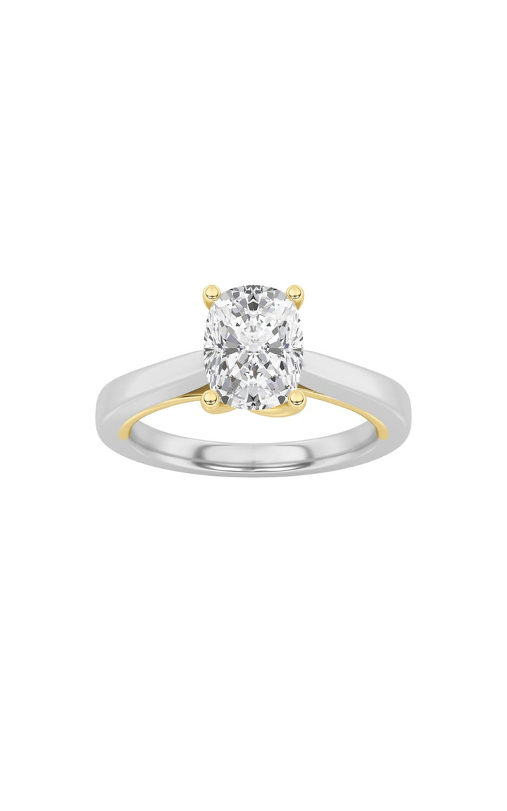 1Cttw Elongated Cushion Shaped Lab Grown Diamond (F/VS) Two Tone Twisted Basket Cathedral Shank Solitaire Ring in 14K Gold