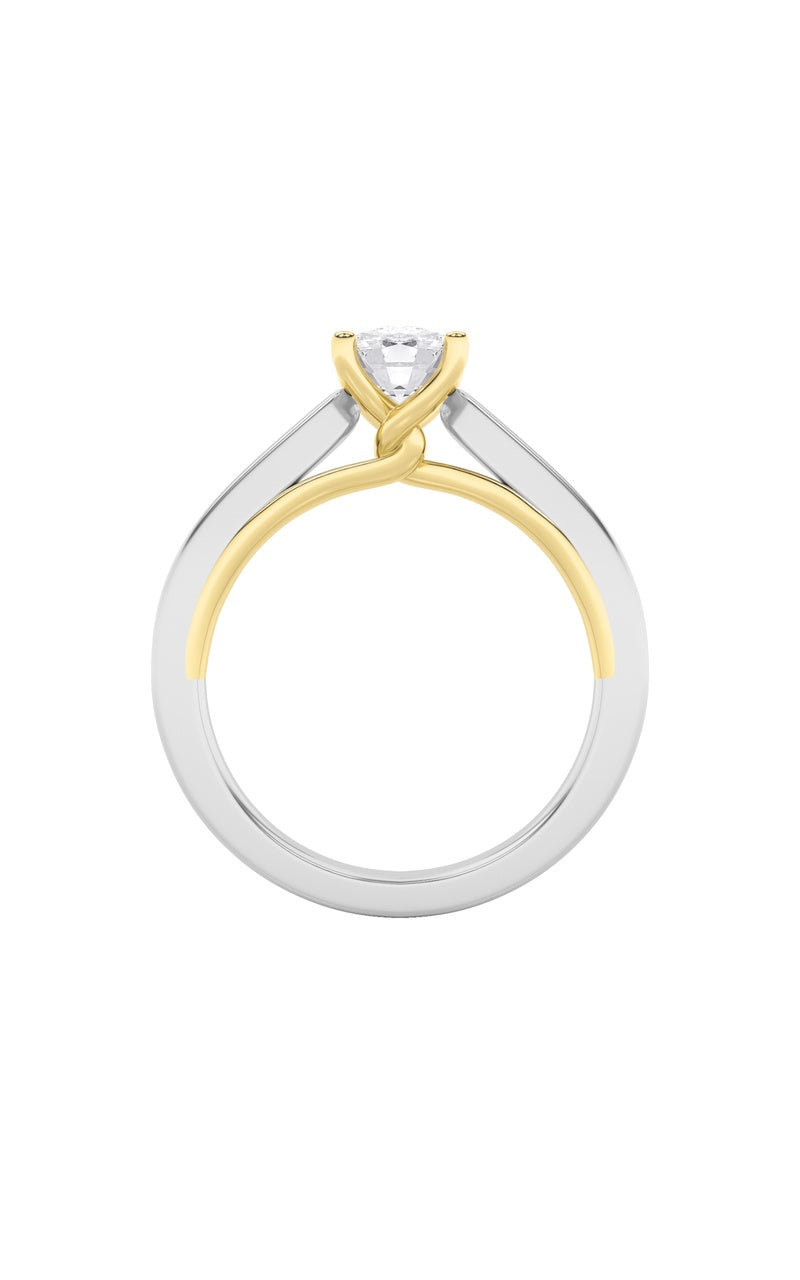 1Cttw Elongated Cushion Shaped Lab Grown Diamond (F/VS) Two Tone Twisted Basket Cathedral Shank Solitaire Ring in 14K Gold
