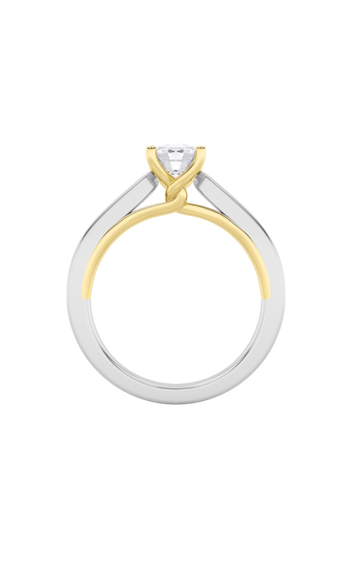 1Cttw Elongated Cushion Shaped Lab Grown Diamond (F/VS) Two Tone Twisted Basket Cathedral Shank Solitaire Ring in 14K Gold