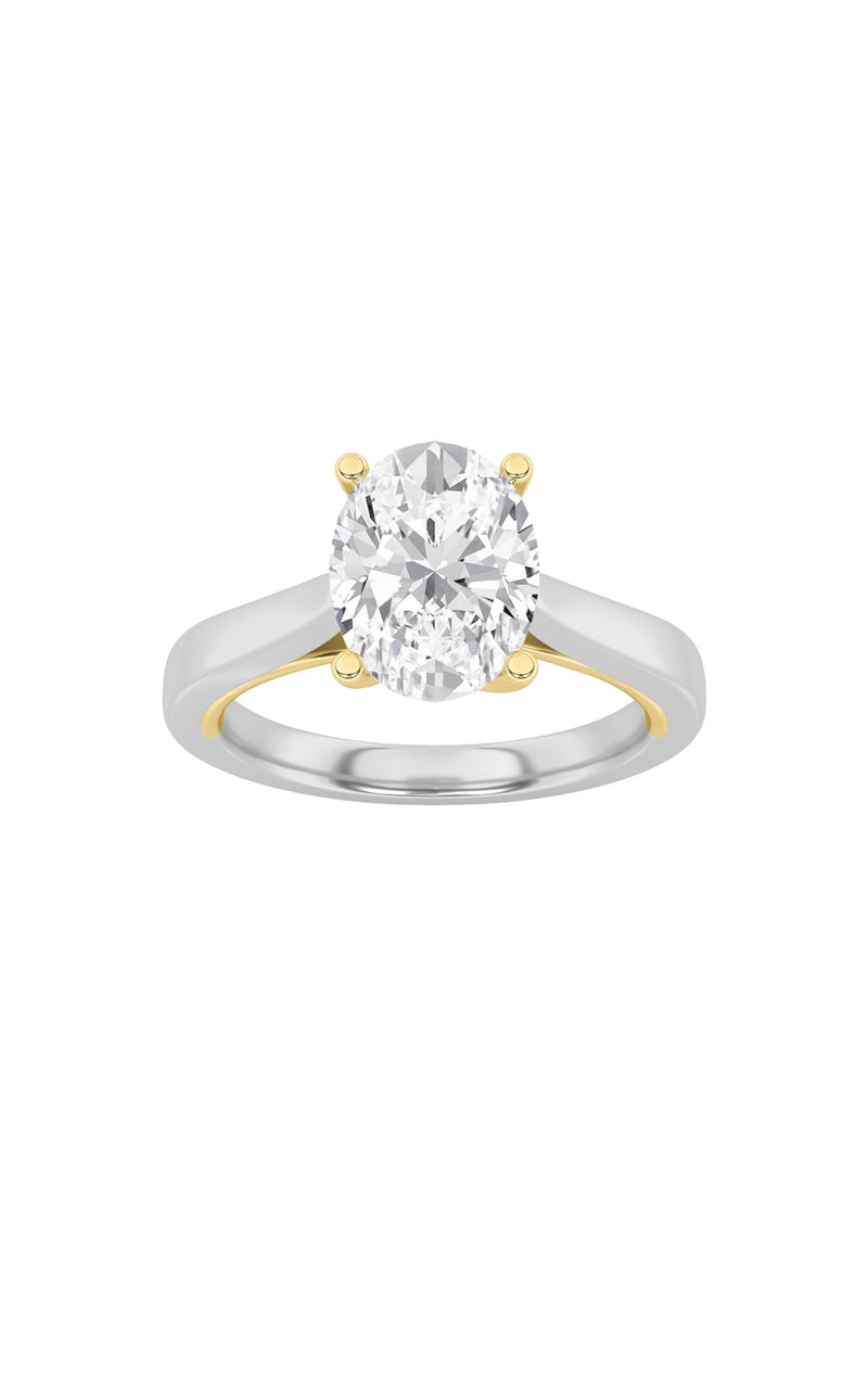 2Cttw Oval Shaped Lab Grown Diamond (F/VS) Two Tone Twisted Basket Cathedral Shank Solitaire Ring in 14K Gold